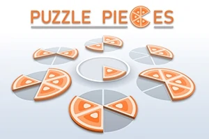 Układ graficzny przedstawia sześć okręgów z kawałkami przypominającymi pizzę oraz napis PUZZLE PIECES