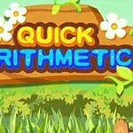 Drewniana tablica z napisem Quick Arithmetic otoczona kwiatami i zielenią na tle nieba