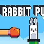 Napis Rabbit Punch w stylu pixel art nad animowanym królikiem z rękawicami bokserskimi po bokach