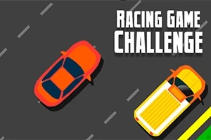 Dwa kolorowe samochody na jezdni z napisem Racing Game Challenge po prawej stronie