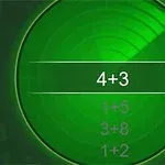 Zielony ekran radaru z widocznymi równaniami matematycznymi, z centralnie umieszczonym równaniem 4+3