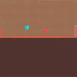 Niebieska trójkątna postać i czerwona kwadratowa postać obok kolorowych kryształów i dwóch drzwi z zamkami na brązowym tle