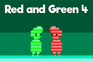 Dwie pikselowe postacie w zielonym i czerwonym kolorze na zielonym tle z napisem Red and Green 4 na górze