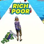 Postać w kapeluszu na białej ścieżce zbiera pieniądze na tle tropikalnego krajobrazu z palmami