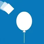 Biały balon na niebieskim tle z trzema kwadratami unoszącymi się w lewym górnym rogu