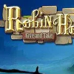 Napis Robin Hood: Give and Take na tle niebieskiego nieba z zamkiem w oddali