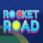 Rakieta w kształcie kuli na kolorowej drodze z napisem ROCKET ROAD na tle gwiaździstego nieba