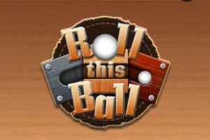 Logo z drewnianym tłem i dużym napisem Roll this Ball z elementami metalu i drewna