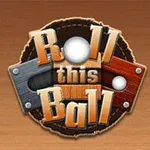 Logo z drewnianym tłem i dużym napisem Roll this Ball z elementami metalu i drewna
