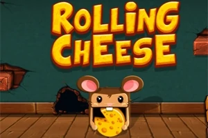 Mysz z dużymi uszami trzymająca ser na tle ściany z napisem Rolling Cheese