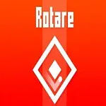 Czerwone tło z białym logo w kształcie rombu i napisem Rotare u góry