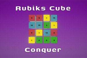 Kolorowy układ kratki z liczbami na fioletowym tle z napisem Rubiks Cube Conquer