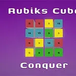 Kolorowy układ kratki z liczbami na fioletowym tle z napisem Rubiks Cube Conquer