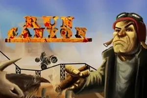 Mężczyzna trzymający cygaro patrzy na pojazd terenowy skaczący po rampie w kanionie na tle nieba