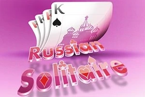 Karty do gry z motywem rosyjskim na różowym tle, z napisem Russian Solitaire