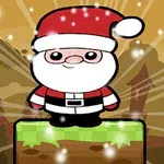 Postać Świętego Mikołaja w czerwonym stroju stoi na trawiastym bloku z padającym śniegiem i promieniami światła w tle