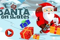 Święty Mikołaj na łyżwach zbiera świąteczne cukierki