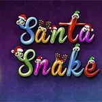 Świąteczny wąż w czapce Mikołaja na ciemnym tle z kolorowymi literami i świątecznymi lampkami