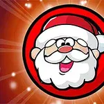 Wizerunek narysowanego Mikołaja na czerwonym tle z promieniami i błyszczącymi punktami