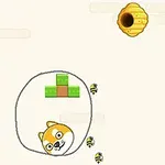 Kot w narysowanym kręgu zbliża się do ula, a wokół niego latają pszczoły