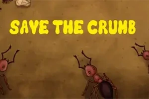 Tekst SAVE THE CRUMB na tle ziemi z kilkoma pokolorowanymi mrówkami
