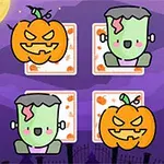 Dynie i postacie Frankensteina na tle fioletowego krajobrazu z dyniami i księżycem