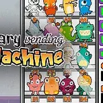 Automat pełen kolorowych, uśmiechniętych potworów z jasno oznaczonymi przyciskami wyboru