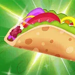 Taco z różnymi kolorowymi składnikami na zielonym tle z promieniami światła