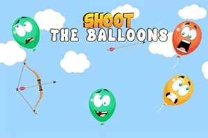 Strzała z łukiem celująca w zabawne balony na niebieskim tle z chmurkami