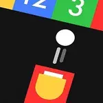 Kulki wystrzeliwane z kolorowego działa w stronę ponumerowanych klocków na czarnym tle