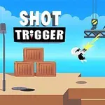 Postacie w stylu kreskówkowym prowadzące strzelaninę na jasnym, platformowym tle z napisami i drewnianymi skrzyniami