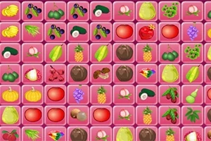 Kolorowe ikony owoców i warzyw ułożone na różowym tle w siatce