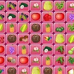 Kolorowe ikony owoców i warzyw ułożone na różowym tle w siatce