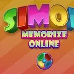 Napis SIMON MEMORIZE ONLINE na kolorowym tle z kolorowym okręgiem poniżej