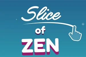 Niebieskie tło z napisem Slice of Zen i ikoną ręki wskazującą na literę