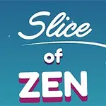Niebieskie tło z napisem Slice of Zen i ikoną ręki wskazującą na literę