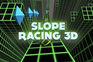 Zielone siatki 3D z perspektywą tunelu oraz napisem Slope Racing 3D na środku
