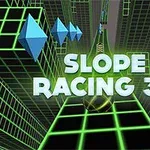 Zielone siatki 3D z perspektywą tunelu oraz napisem Slope Racing 3D na środku