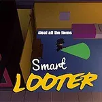 Postać w ciemnym pomieszczeniu z żółtymi ścianami i fioletowym łóżkiem, oświetlona zieloną latarką z napisami steal all the items i release finger to hide