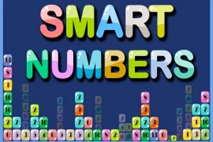 Kolorowy napis SMART NUMBERS z bloczkami zawierającymi cyfry na granatowym tle