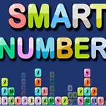 Kolorowy napis SMART NUMBERS z bloczkami zawierającymi cyfry na granatowym tle