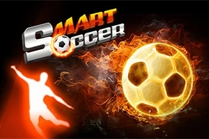 Sylwetka piłkarza w dynamicznej pozie obok płonącej piłki nożnej i napisu Smart Soccer