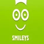 Zielone tło z białym rysunkiem uśmiechniętej twarzy i napisem SMILEYS poniżej