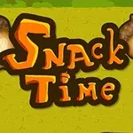 Napis Snack Time otoczony jest żołędziami na zielonym tle