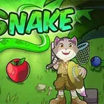 Zielony wąż z jabłkiem oraz postać wilka w stroju odkrywcy z siatką na tle zielonego krajobrazu