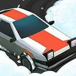 Samochód z czerwoną i białą maską dryfujący po śniegu