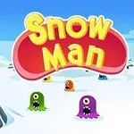 Kolorowe potworki o jednym oku na ośnieżonym tle z dużym napisem Snow Man na górze