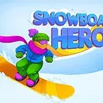 Postać na snowboardzie w kolorowym stroju z napisem w tle i śnieżnym krajobrazem