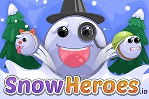 Duża, uśmiechnięta kula śnieżna w kapeluszu i monoklu, trzymająca dwie mniejsze kule na tle drzew iglastych i nieba