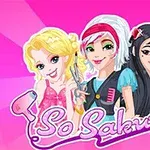 Trzy uśmiechnięte postacie kobiece z różnorodnymi fryzurami i stylizacjami, każda trzymająca przedmiot związany z kosmetykami, na różowym tle z napisem So Sakura